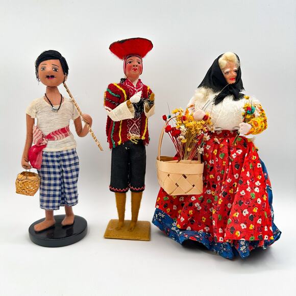 Lot 3 Intl Folk Dolls Filipino Fisherman Spanish Portuguese Flower Seller Vtg - Picture 7 of 13